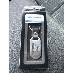 Subaru Premium‎ Brushed Stainless Steel Black Leather Keychain SOA342L162